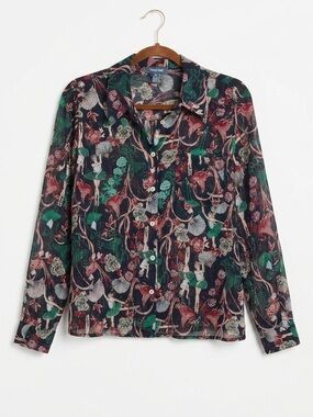 ModCloth Shimmer Ballerina Swan Print Button Down Blouse Small Metallic